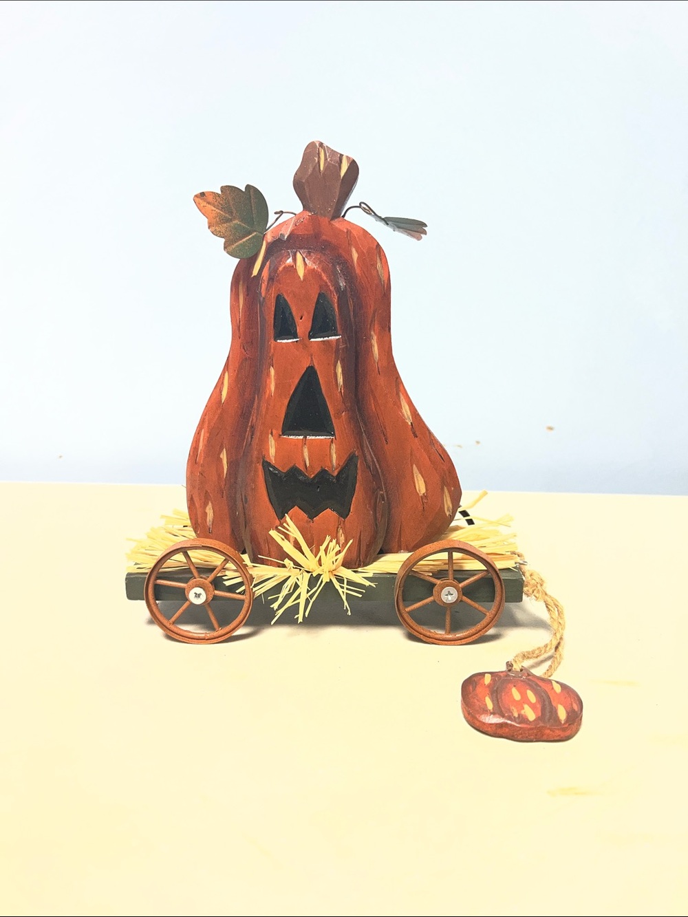 Rustic Orange Pumpkin Wagon Fall Accent